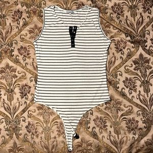 Black and white striped body suit (L)